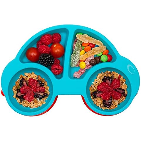 Qshare Silicone Divided Baby Plate with Suction, Non Slip Child Feeding Plate, Fit for High Chair, BPA-Free Dishwasher & Microwave Safe Portable Travel Weaning Tray, Best Baby Gift 24 * 17 * 3cm Cover