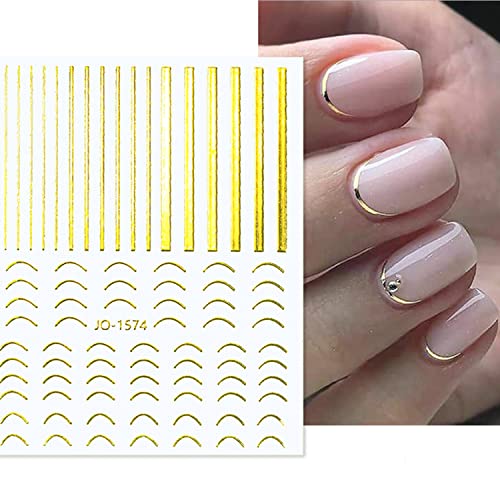Line Nail Art Stickers Gold Silver Geometric Patterns Nail Art Stickers Decals 6 Sheets 3D Self Adhesive Nail Decals French Wavy Striping Nail Stickers Designs For Women Girls Manicure Decorations #TOP2
