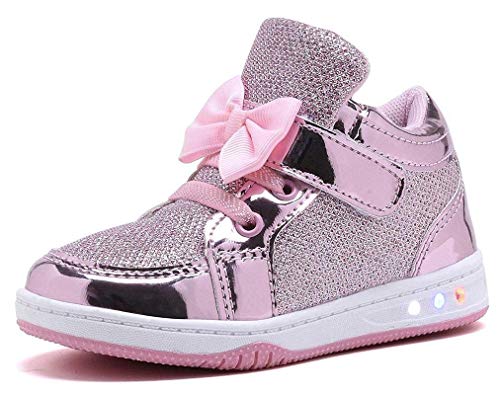 YILAN Toddler Glitter Shoes Girl's Flashing Sneakers with Cute Bowknot (10 Toddler, Pink)