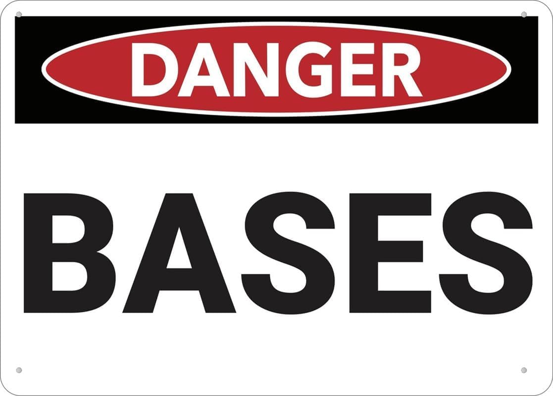 Danger Bases Rust Free Aluminum Tin Sign - Warning Decor with Pre-Drilled Holes for Home Garage, Factory Workshop - 12x16 Inch​