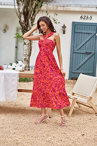 Image of GRACE KARIN Womens Summer Floral Dresses 2026 Boho Maxi Dress Flowy Halter Sundress Casual Vacation Beach Clothes with Pocket