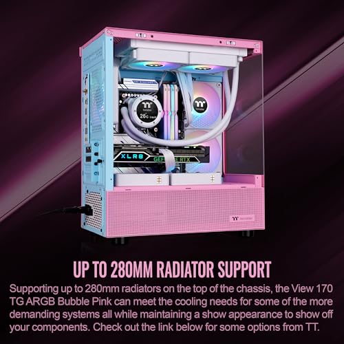 Image of Thermaltake View 170 TG ARGB m-ATX Chassis; 3x120mm ARGB Lite Fans Included; 280mm Radiator Support; 340mm GPU Clearance; 160mm Air Cooler Max Height; Bubble Pink; CA-1Z4-00MAWN-01