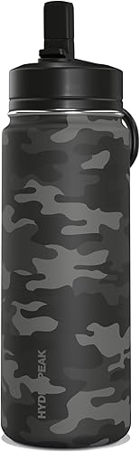 Hydrapeak Mini botella de agua para niños de 20 onzas con tapa con popote, botella de agua aislada de doble pared de acero inoxidable para niños,