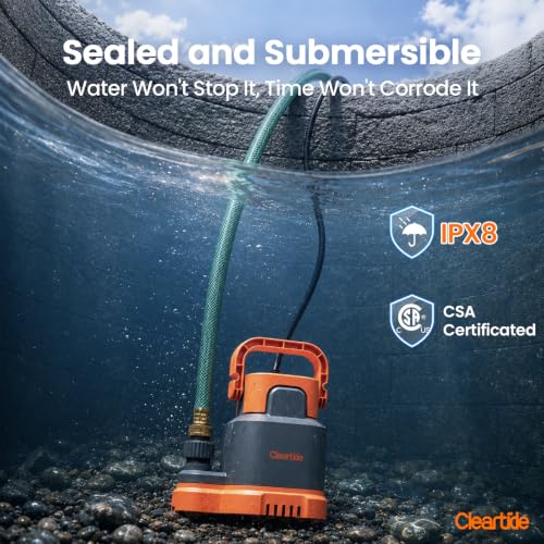 Image of Submersible Utility Water Pump, 2400 GPH Portable Sump Pump with Copper Motor, Plug and Work for Pond, Garden Watering, Pool Transfer, Hot Tub Emptying
