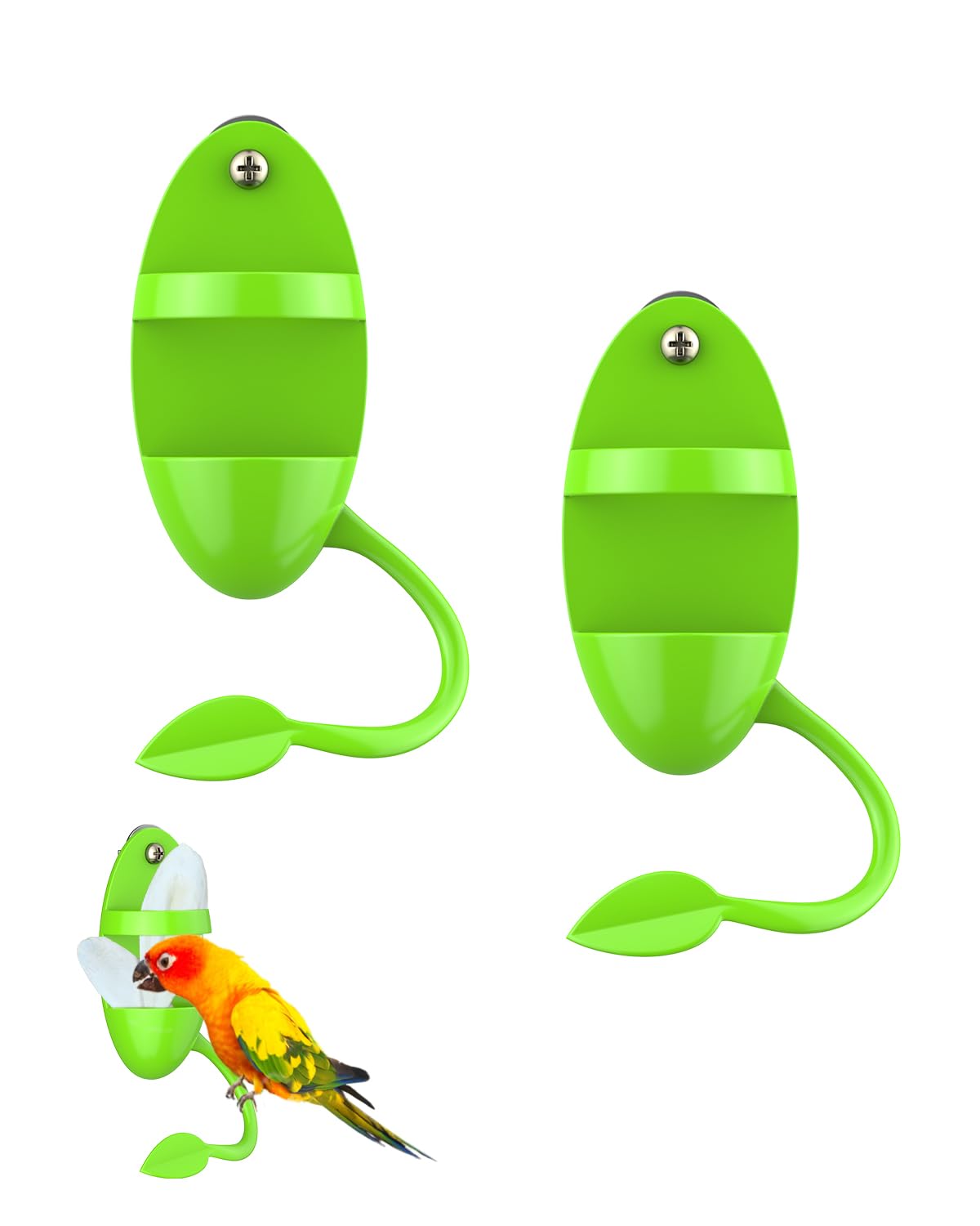 Pawfly 2 Pcs Bird Cuttlebone Holder, Cuttlefish Bone Parrot Feeding Rack, Hanging Bird Feeder with Perch, Plastic Holder for Fruits Vegetables Treats, Feeding Rack for Cockatiels