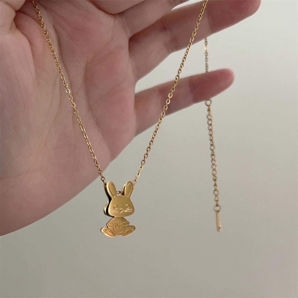 Cute Bunny Pendant Stainless Steel Necklace for Women Small Lovely Delicate Animal Charm Dainty Adorrable Movable Easter Rabbit Choker Adjustable Chain Necklaces Jewelry Gifts for Animal Lover Daughter - Image 4