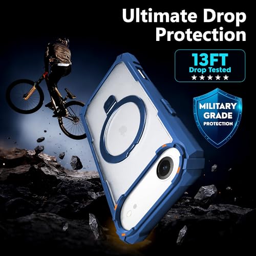 Image of AIBEX Transparent Back Cover Compatible for iPhone 17 Air| Mag-Saf Magnetic Ring Kickstand | Shockproof Dual Layer Military Grade Drop Protection Armor Case| Wireless Charging Support - Blue