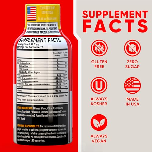 Image of Fruit Punch Extra Strength Energy Shot 10 PK - 260mg Natural Caffeine B12 B6 - Energy & Focus Support - 2 Servings Sugar Free Zero Calorie Green Tea B-Vitamins Electrolytes Vegan - 1.93 fl oz