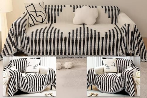 Image of The Furnishing Tree Reversible Double Sided Chenille Throw Sofa Cover, Anti-Slip Couch Cover, Comfy Sofa Towel for All Seasons, 5 Seater (3+1+1), Black