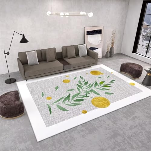 Tapis de chambre feuilles vertes lavable en machine 90X200CM