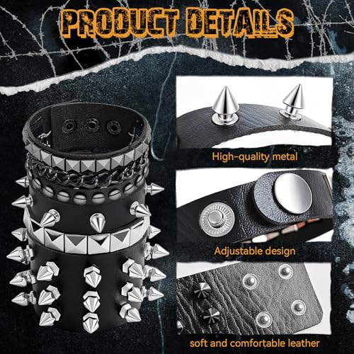 Pulsera Punk Rock con Tachuelas Ajustable de Cuero miniatura 3
