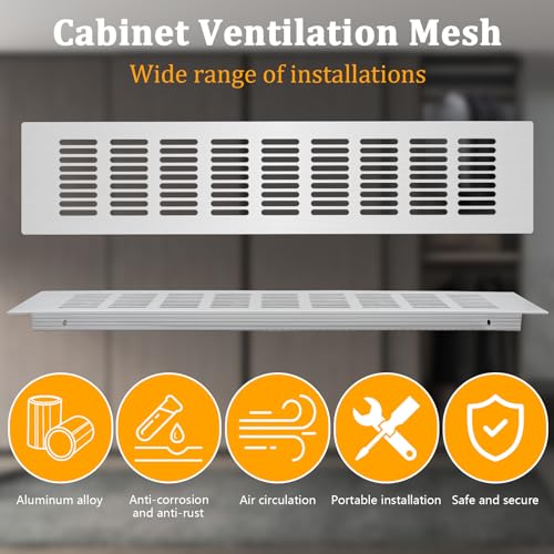 CONNECTION Air Vent Grille Cover 2 Pcs Aluminum Alloy Ventilation Grilles 8 x 40 CM Air Vent Covers for Walls Rectangle Kitchen Plinth Vent Cover Cupboard Vents for Kitchen,Bathroom(Silver) - Image 4