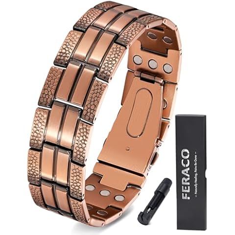 Feraco Copper Bracelet for Men 3X Strength,Magnetic Therapy Bracelet Copper Jewelry with Powerful 3800 Gauss Magnets,Premium Fold-Over Clasp Cover