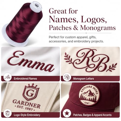 Image of Simthread 5500Yds 40WT Polyester Embroidery Thread Burgundy Cherry S084 | High-yardage 5000M spool offers smooth feeding and stable 40WT polyester thread for home and commercial embroidery machines.