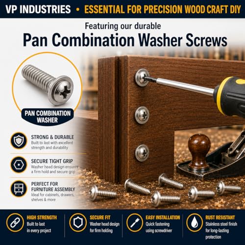 Image of By inchVP INDUSTRIES inch (Pcs-25) M4x10 mm Pan Head Combination Washer Screws, Durable Steel Fasteners with Built-In Washer, Phillips Drive Screws for Sheet Metal, Machinery & DIY Projects