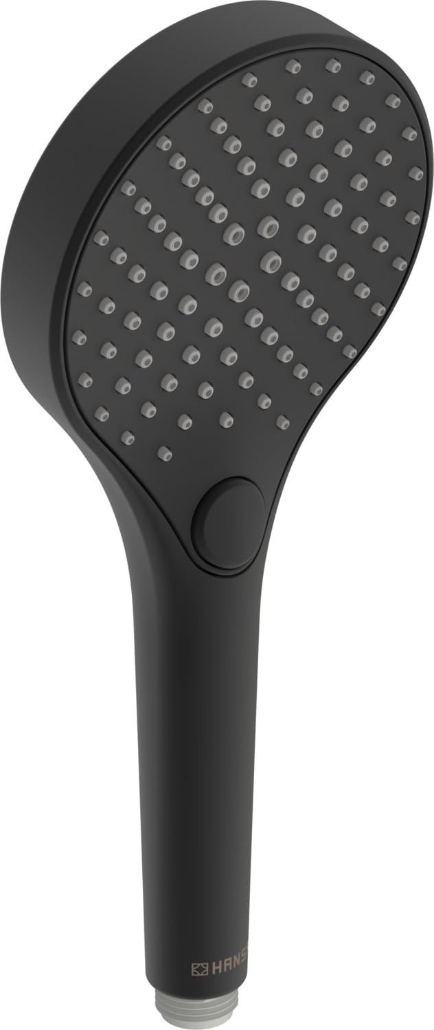 HANSA VIVA Breiter Duschkopf mit 3 Strahlarten I Handbrause Dusche | Dreistrahlig mit Druckknopf Umsteller I Anti-Kalk Funktion I Brausekopf 110 mm Durchmesser | Standard G 1/2 Anschluss | Schwarz