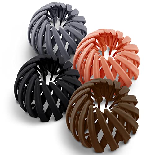 4 Pieces Birds Nest Hair Clip Matte Hair Accessories for Women Girls Hair Claw Clips Retractable Hair Loops Expandable Ponytail Holder Hairpin Hair Claw Clips (Assorted Colors,Small)