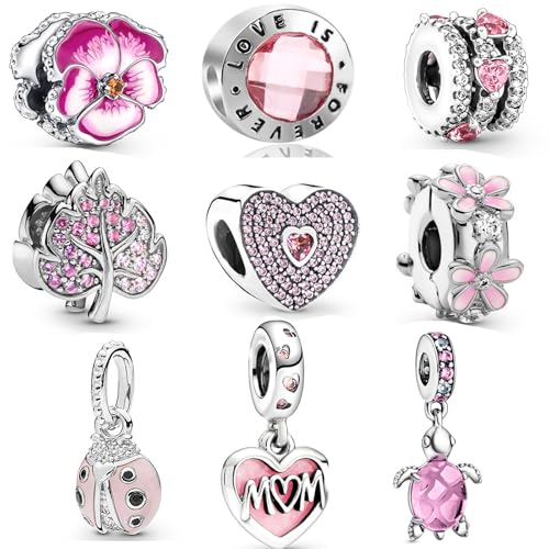 9 Pack Silver Spacer Beads Charms fit Bracelet, Heart Beads DIY Jewelry Gifts Women