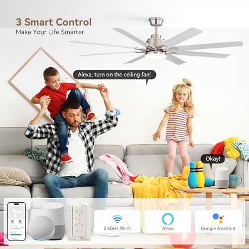 Sofucor Smart Ceiling Fan with Light, 52'' White Indoor/Outdoor Ceiling Fans with Remote Control, Work with Alexa/Google, Reversible DC Motor, ABS 8 Blades Ceiling Fans for Bedroom Living Room Patio by Sofucor - Image 3