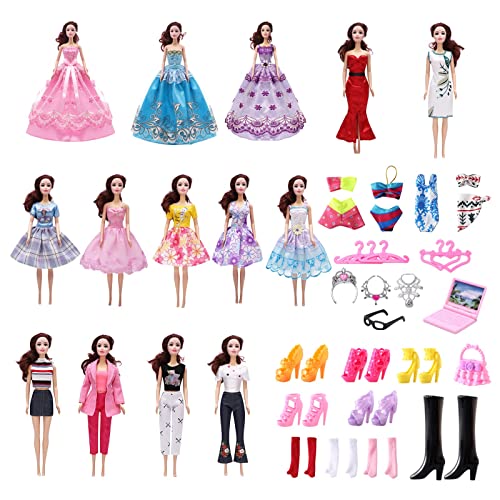 46 Pcs Doll Clothes and Accessories,3 Wedding Dresses,5 Fashion Dresses, 4 Tops and Pants,4 Swimwears,Fishtail Dress,Casual Dress,12 Shoes and Other Accessories for 11.5 Inch Doll Girls Gift