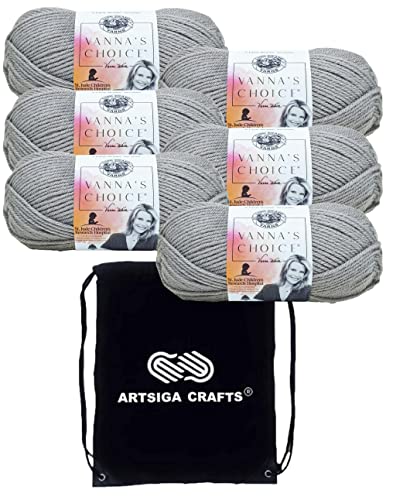 Image of Lion Brand Yarn Vanna'S Choice 860-149 Silver Grey | 6 Skeins, Same Dye Lot, Project Bag, CYC #4 Worsted, 100% Acrylic, Ideal for Crochet, Knitting Blankets, Hats, Scarves