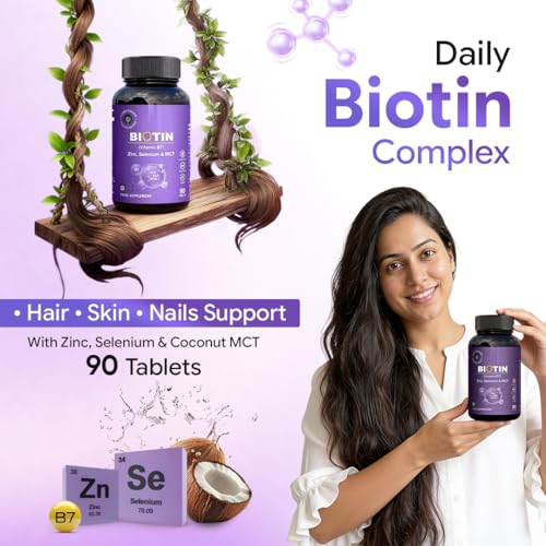 Image of CUREFOREVER Biotin Tablets with Zinc, Selenium & Coconut MCT for Healthy Hair, Skin, and Nails | Hair Vitamins for Men & Women (90 Count (Pack of 2))