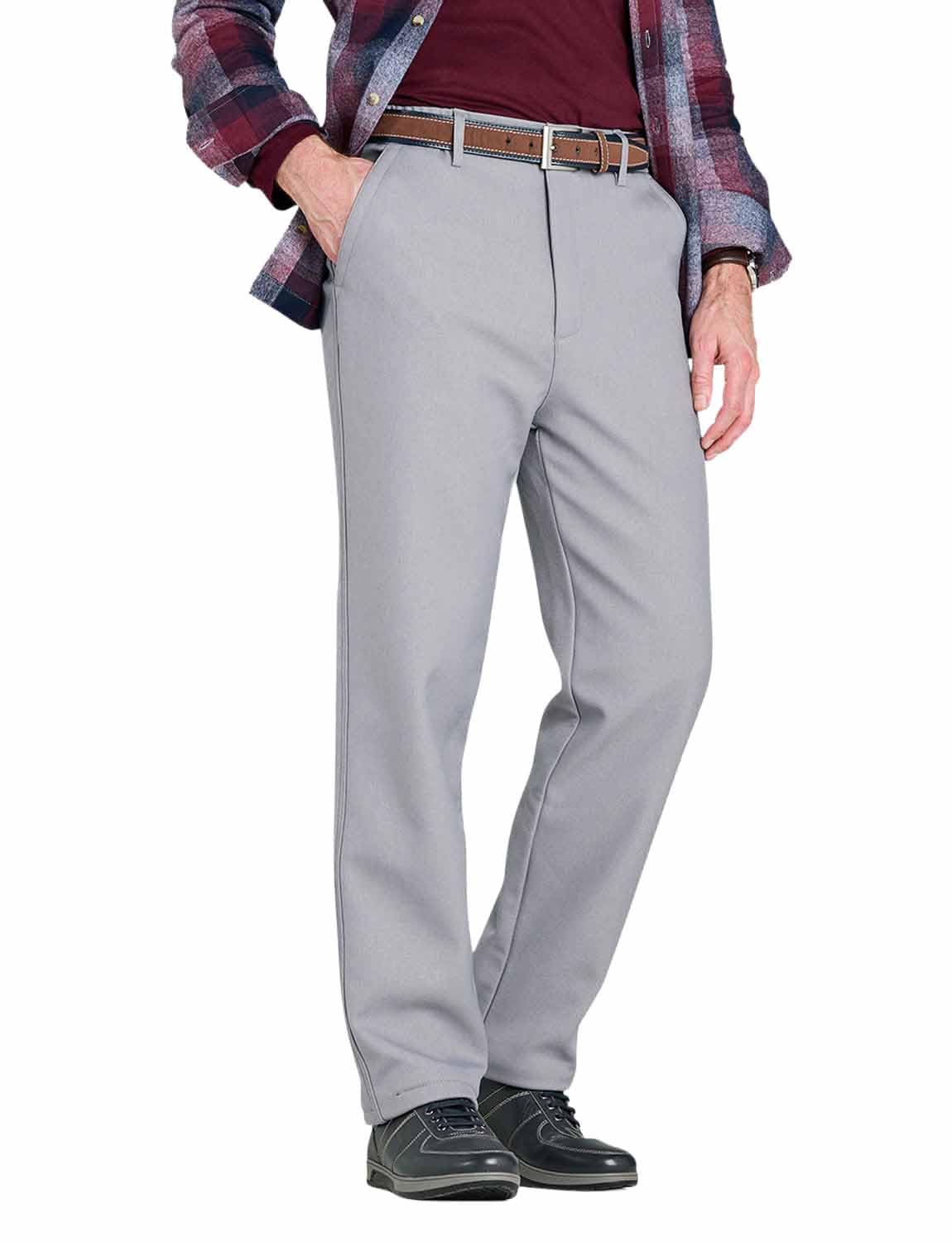 Pegasus Men's Fleece Lined Formal Trousers with Stretch Waist & Classic Straight Leg Grey 34W / 31L