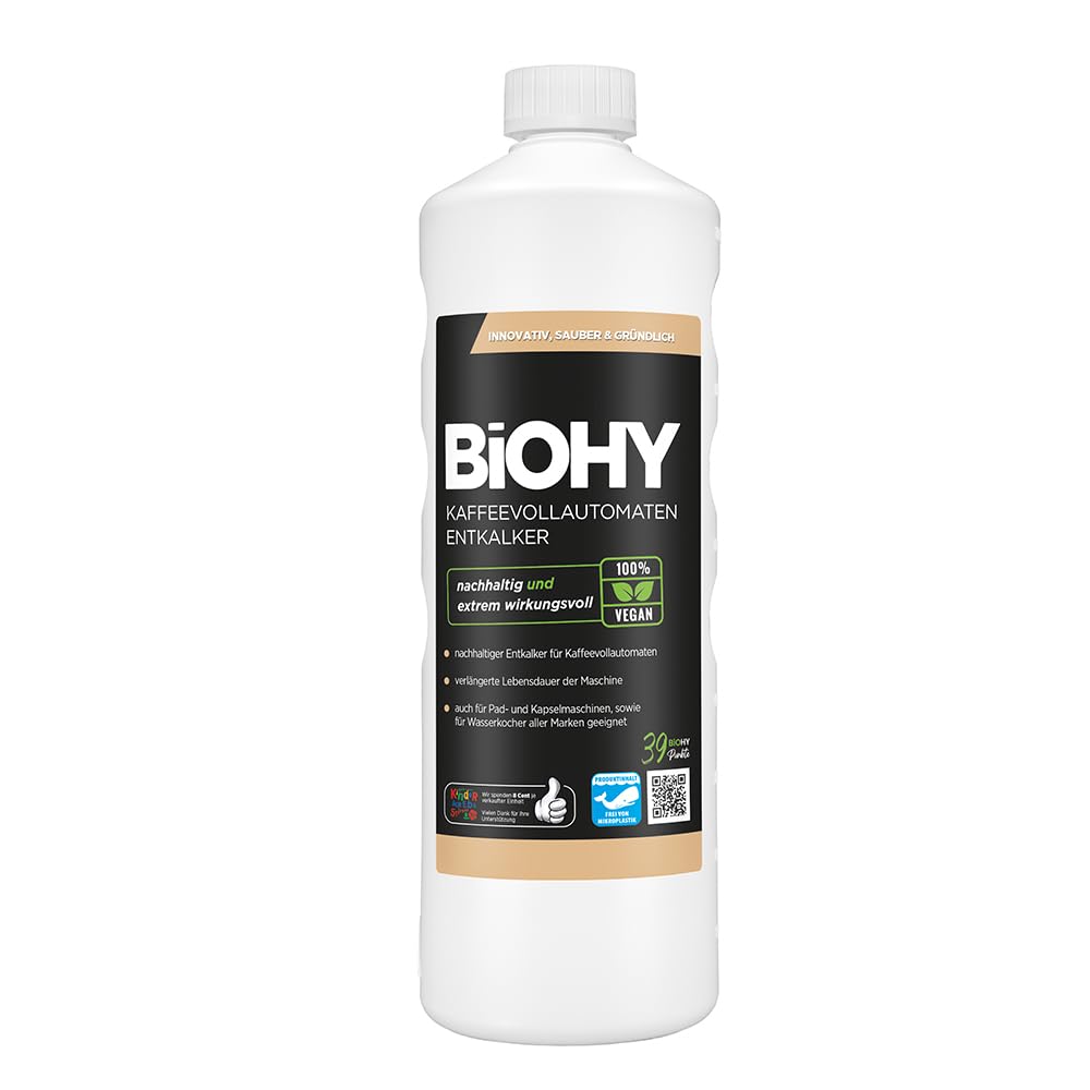 BiOHY Kaffeevollautomaten Entkalker (1l Flasche) | Flüssiger Entkalker für Kaffeemaschinen & Wasserkocher | effektiver Kalklöser für alle Marken | mit allen Geräten kompatibel