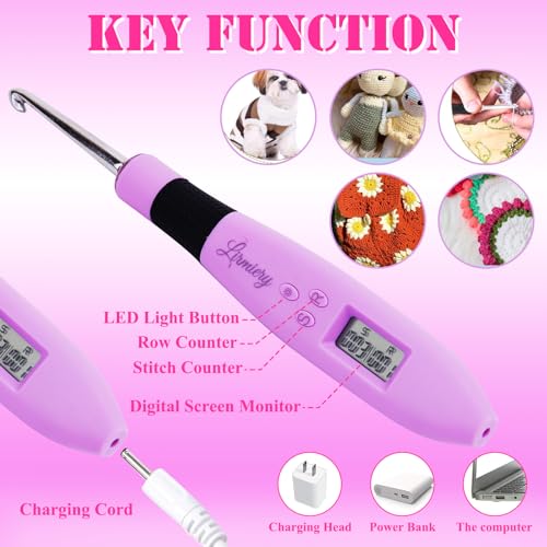 Counting Crochet Hook Set Digital Ergonomic Crochet Hook-LED and 2 Levels Brightness Dimmable Light Up Crochet Hooks& Digital Stitch Counter - image 5