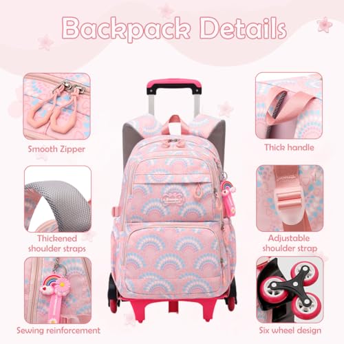 Image of PALAY Trolley School Bag Heart Print 6 Wheels Waterproof Backpack