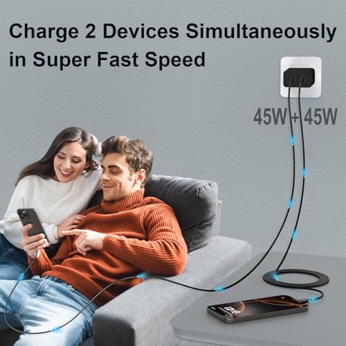 Image of Dihines iPhone 16 Pro Max Charger Fast Charging Phone 16, 45W Dual Port USB C Super Fast Charger Block 6.6FT Long Type C Cable Cord for Phone 16 /16 Pro /Max /15 /ProMax Plus, Samsung Galaxy, Android