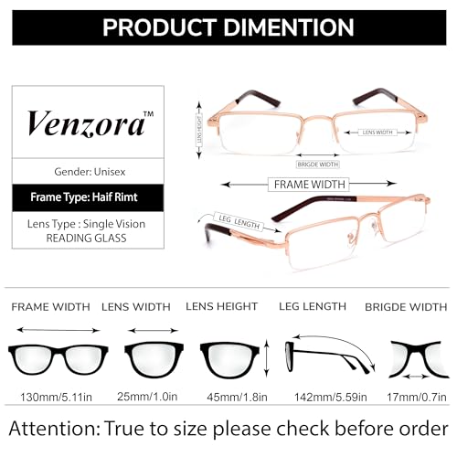 Image of Half Rim Reading Glass for Men and Women | Lightweight Rectangular Design | Scratch-Resistant Lens | Soft Silicone & Adjustable Nose Pads | Suitable for All Face Types