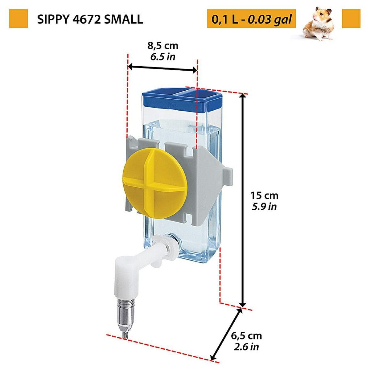 Ferplast Beverino per Criceti, Topolini e Gerbilli SIPPY S, Bottiglia per l'Acqua Capacità 100 cc, Sistema di fissaggio su rete metallica o superfici lisce 8,5 x 6,5 x h 15 cm - 0,1 L
