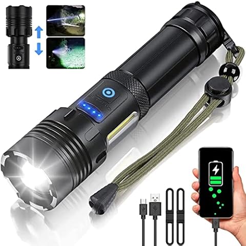 INHDBOX Rechargeable LED Flashlight High Lumens, 120000 Lumen XHP70.2 Super Bright Handheld Tactical Flashlight, Zoomable, IPX6 Waterproof, 7 Modes for Camping Emergency Cover
