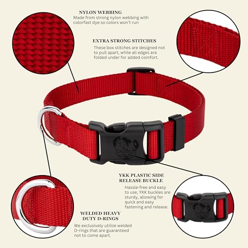 Image of Country Brook Petz | Vibrant 21 Color Selection | Deluxe Nylon Dog Collar (Red, Large, 1 Inch Wide)
