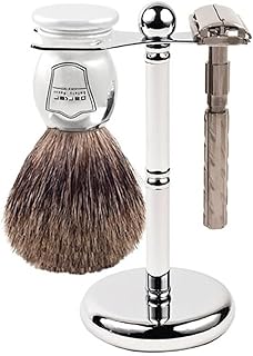 Parker 22R Safety Razor Shave Set - Includes Pure Badger Brush, Stand & Parker 22R Butterfly Open Safety Razor