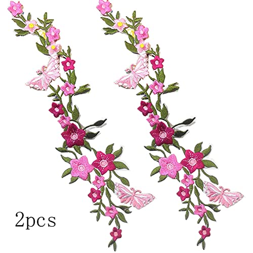 Wanlian Decorative Patches,2 Pieces Butterfly Flower Embroidered Iron-On Patch, Embroidery Applique By Diy Cloth Art Embroidery Decoration Jeans Hats Blouses Sewing Sew Shirts Appliques #TOP6
