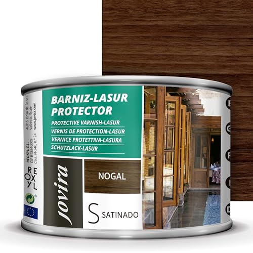 JOVIRA PINTURAS BARNIZ-LASUR Protector Satinado (7 colores) Protege, decora y embellece todo tipo de madera (375 Mililitros, Nogal) D-05D