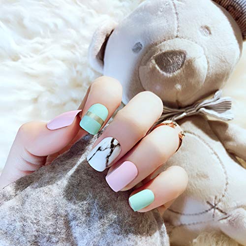 KUKALE  24 Sheet Marble Grain Fake Finger Nails for Girls - Full Cover False Nails with Design