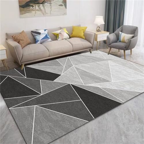 Tapis gris 200x300 cm lavable en machine à motif géométrique pour salon - 2