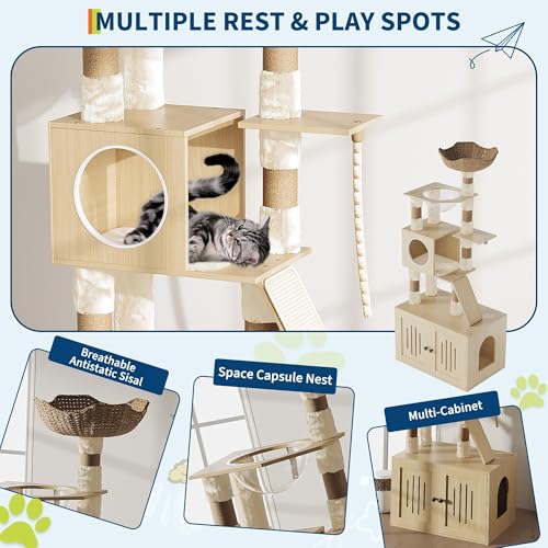 Torre para Gatos de Madera Moderna 67 Pulgadas miniatura 4