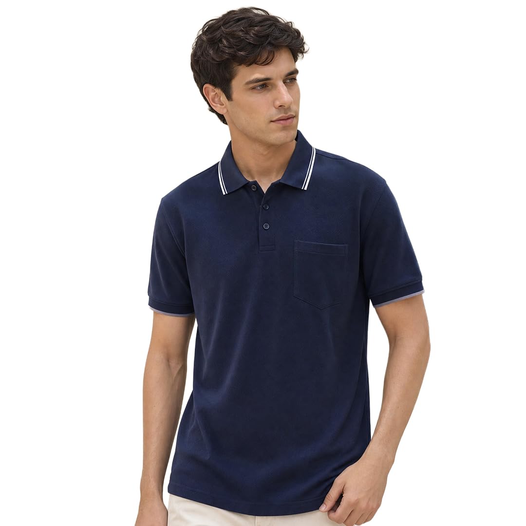 nobero Axis Signature Pocket Regular Fit Polo Shirt for Men | Polo t-Shirts for Men | Regular Fit | Solid Colour | Pocket | Premium Fabric | Casual & Smart Casual-picture-50