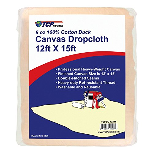 TCP Global 12' x15' Extra Large Heavyweight Canvas Drop Cloth - 8 oz 100% Cotton Duck