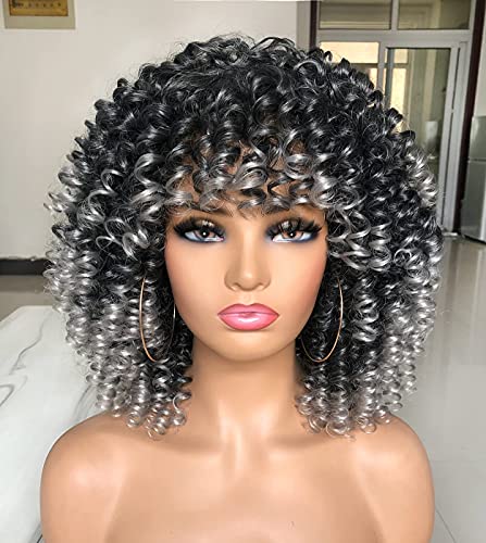 Peluca afro rizado corto con flequillo para mujeres negras Afro rizado peluca Cover