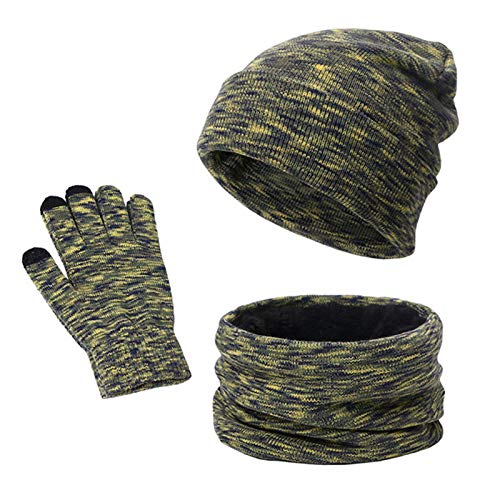Preisvergleich Produktbild yanni Damen Herren 3-teiliges Wintermütze, Schal, Touchscreen-Handschuhe, bunt, gestrickt, Plüschfutter, Totenkopf-Mütze, Halswärmer Fäustlinge