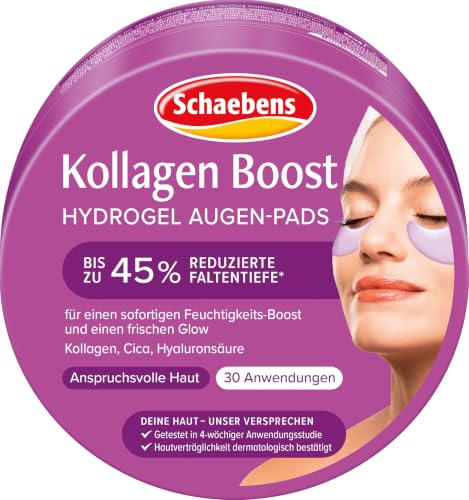 Schaebens Kollagen Boost Hydrogel Augen-Pads, 60 Stück für 30 Anwendungen, für einen sofortigen Feuchtigkeits-Boost und einen frischen Glow mit Kollagen, Cica und Hyaluronsäure