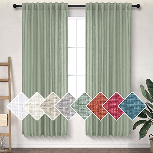 DANCURTON Sage Green Curtains 72 Inch Length for Living Room Dining 2 Panels Back Tab Pocket Pleated Linen Drape Boho Neutral Rustic Farmhouse Cottage Aesthetic Light Sage Curtain for Bedroom 72 Long