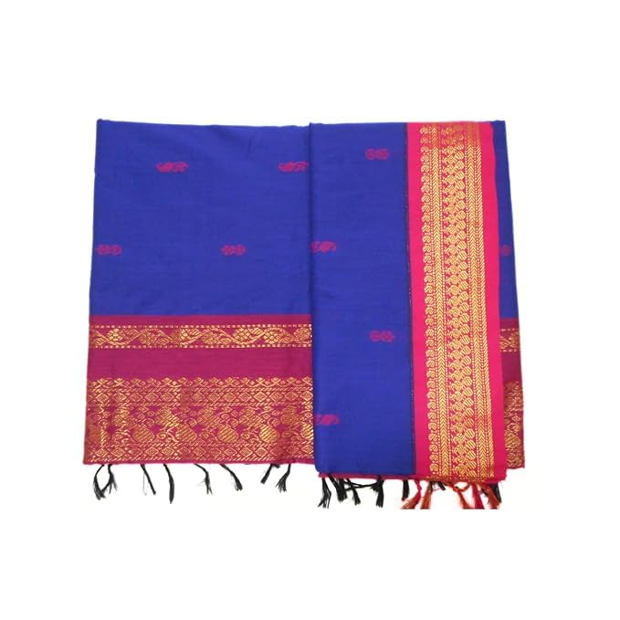 Image of Pure Kalyani Cotton Saree | Zari Border & Blouse Piece - Lata Gadwal Design | Traditional Saree