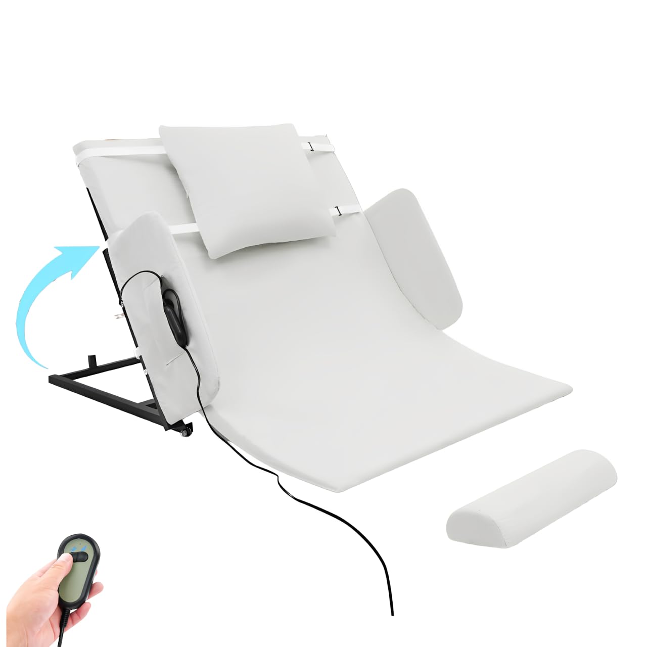 Elektrycznie podnoszone oparcie z pilotem zdalnego sterowania, 10-80°, elektrycznie regulowane oparcie łóżka, nośność 100 kg, do salonu, sypialni, domu opieki, 120 x 97 x 73 cm (białe)