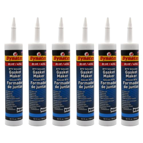 Image of Dynatex Blue RTV Silicone Gasket Maker 10.1 oz Caulk Tube - Oxygen Sensor Safe, OEM Specs, Gear Oil Resistant, Oil /Water Resistant, Made in the USA (6-Pack)